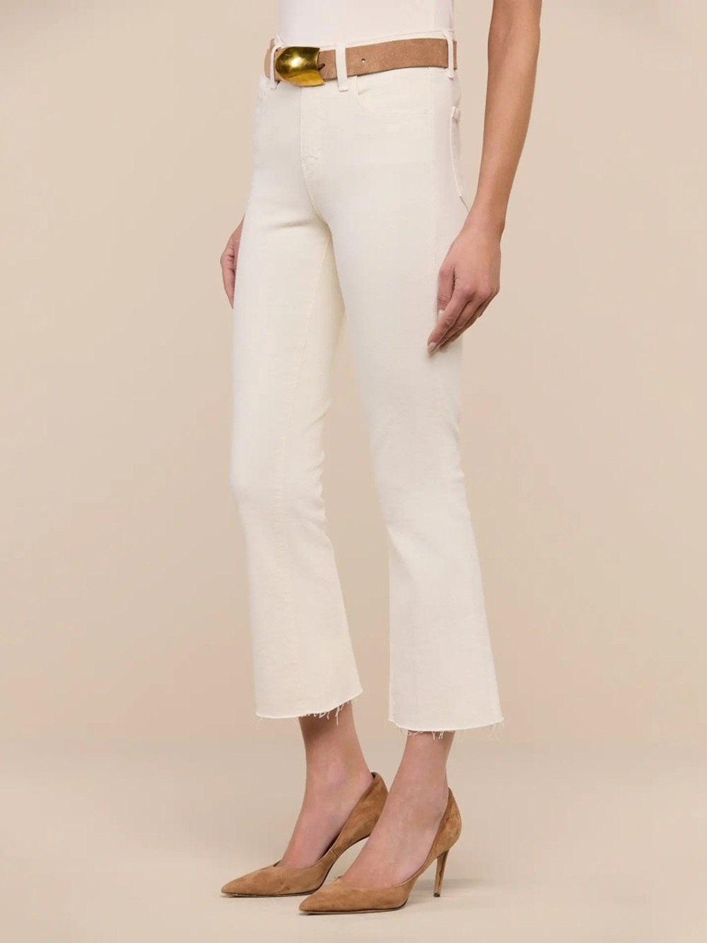 L’Agence Kendra Crop Flare Jeans 28 Vintage White High Rise Raw Hem